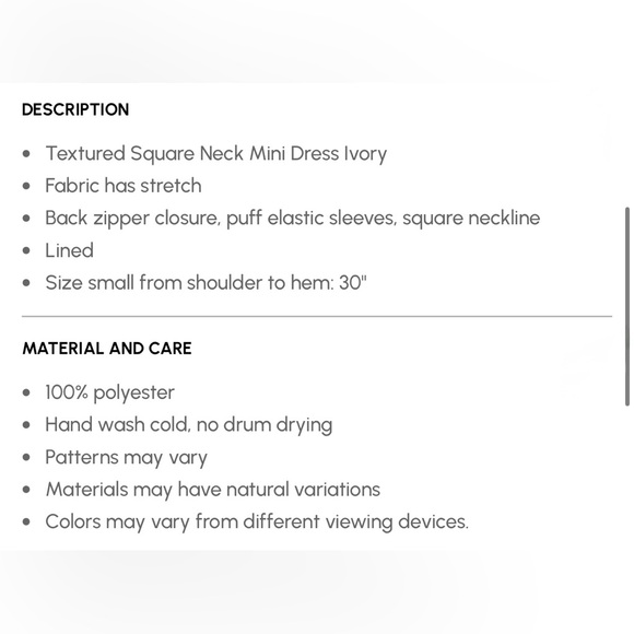 Breezing By Ivory Textured Square Neck Mini
Dress Size XS - Picture 6 of 6